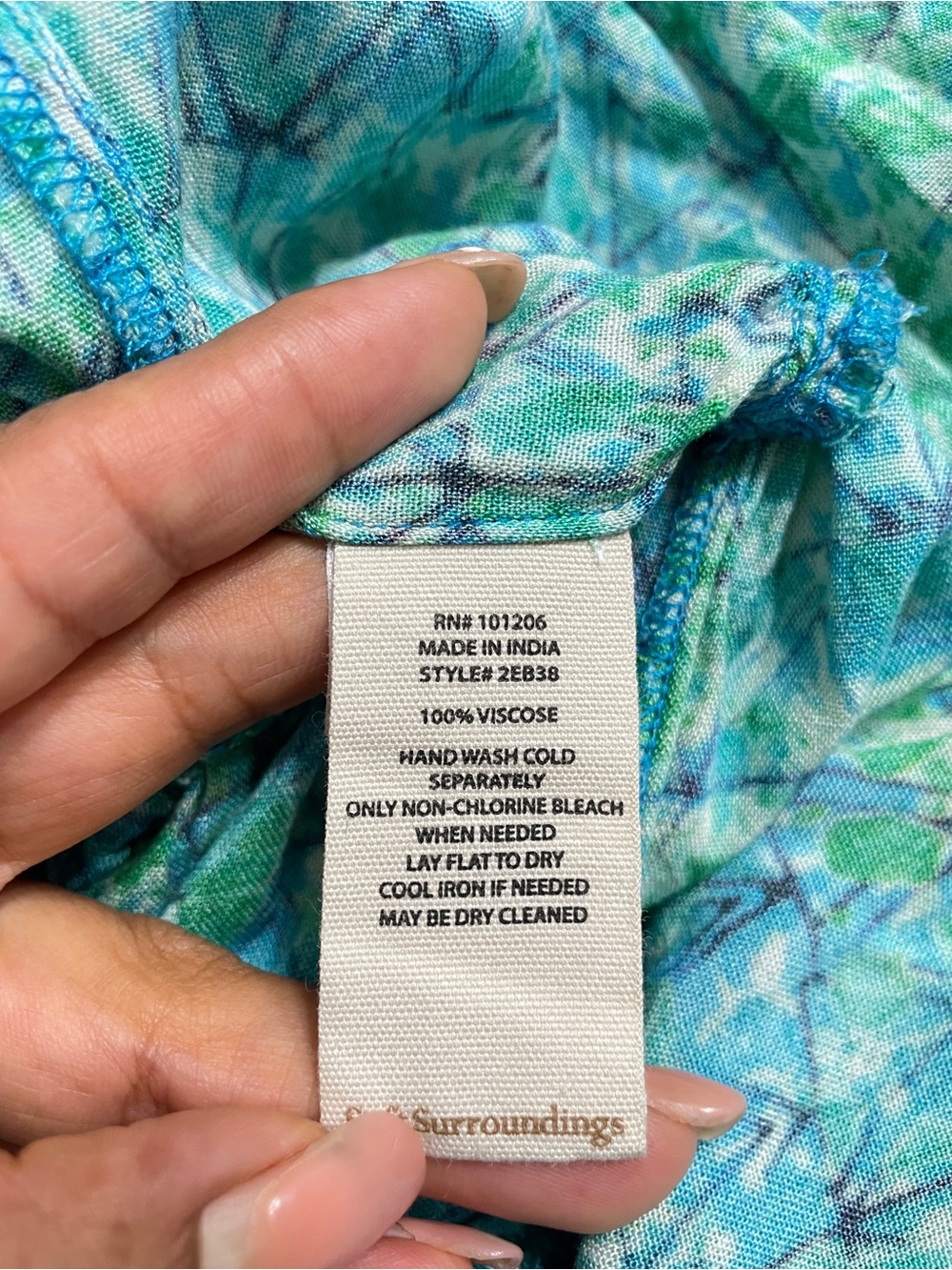 Soft Surroundings Mariana Dress XL Green Blue Mosaic Tiered Rayon Maxi - Picture 11 of 11